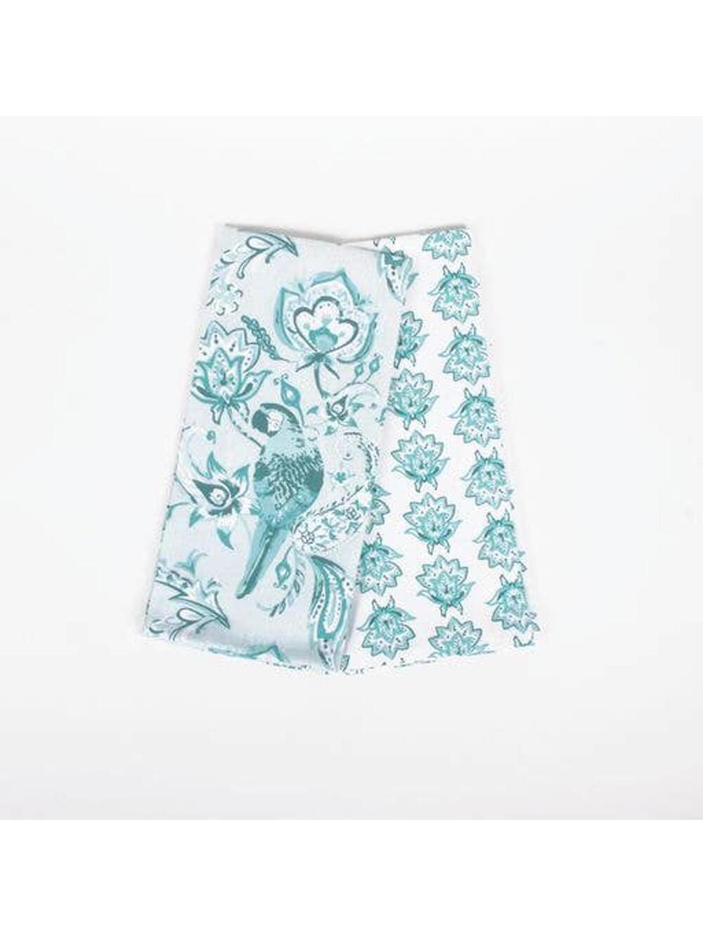 Set of 2 Kitchen Towels Blue and White Floral and Bird